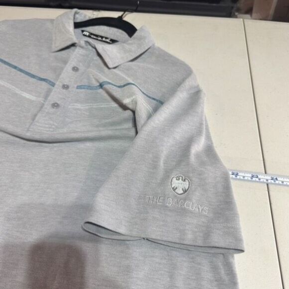 Travis Mathew Golf Shirt Mens Large Gray Blue Striped Polo Short Sleeve Casual - Picture 13 of 13